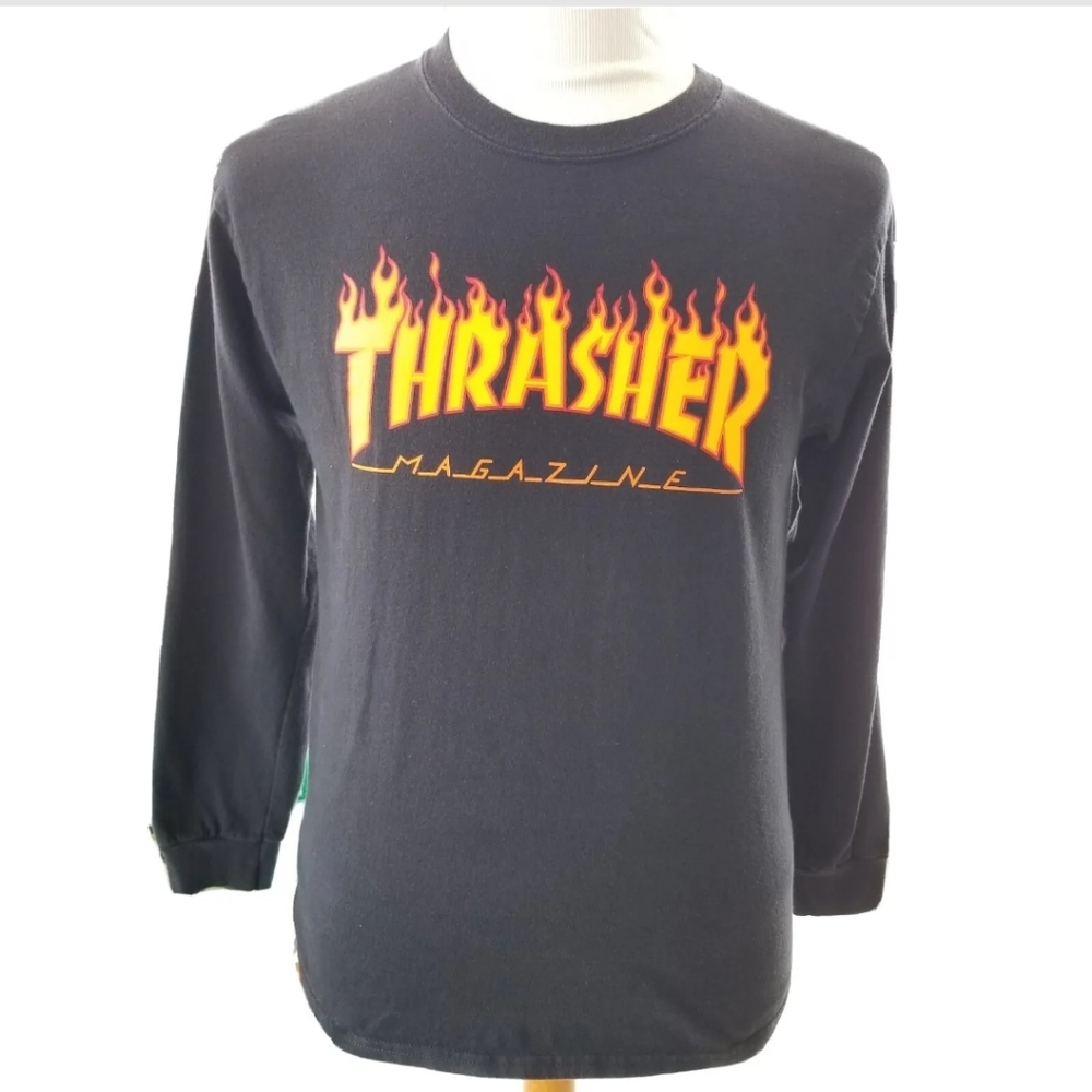 Thrasher Magazine San Francisco Tag Flames Mens sz Medium Long Sleeve RARE Skate